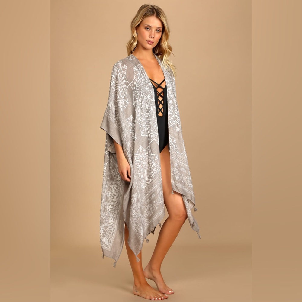 Lulus Sun Daze Grey Print Cover-Up One Size